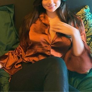 Lovers + Friends Satin Button Down Crop